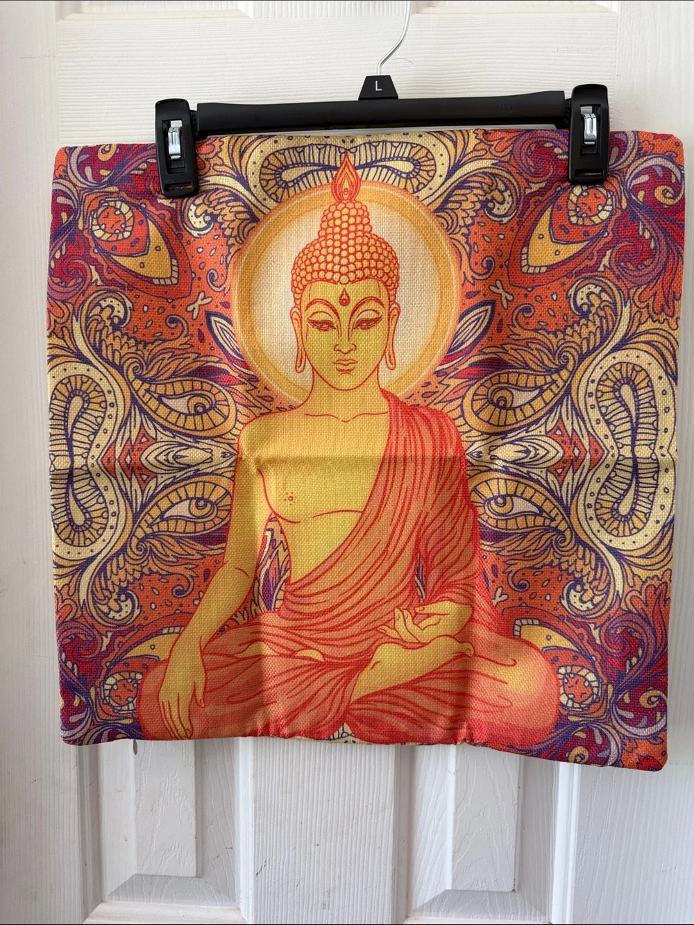 Meditating Buddha Pillow Cover in Orange and Gold